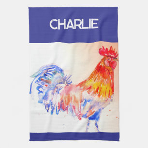 Linge De Cuisine Rooster Aquarelle Poulet Oiseau Cockerel Farm