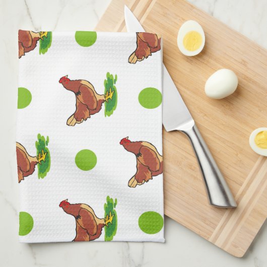 Linge De Cuisine Rooster mignon, Poulet, Pois verts (Quart Plié)