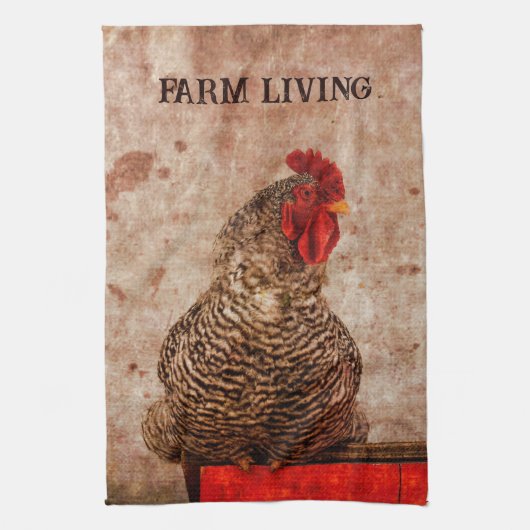 Linge De Cuisine Rooster Vintage Antique Brown Texture (Vertical)