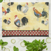 Linge De Cuisine Roosters d'or Rouge & Tan Check Swirl Cuisine (Plié)