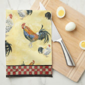 Linge De Cuisine Roosters d'or Rouge & Tan Check Swirl Cuisine (Quart Plié)