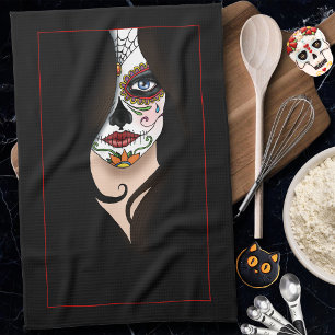 Linge De Cuisine Rosa Sugar Skull Portrait
