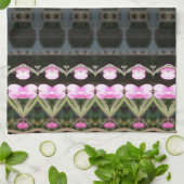 Linge De Cuisine Rose à motifs verts (Plié)
