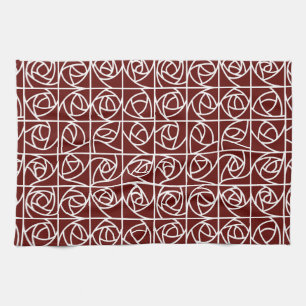 Linge De Cuisine Rose Art déco Carrés stylisés Floral rouge profond