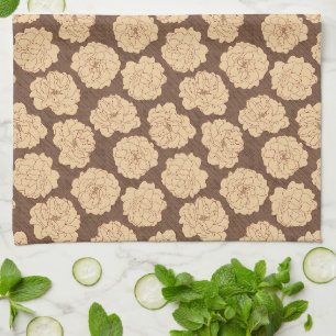 Linge De Cuisine Rose baroque sur marron noyer - motif sans soudure