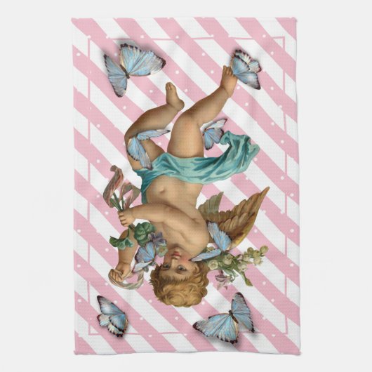 Linge De Cuisine Rose Blanc Bleu Téroub Papillon de cuisine Serviet (Vertical)