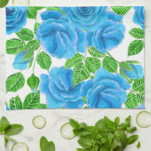 Linge De Cuisine Rose bleu aquarelle motif transparent (Plié)