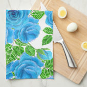 Linge De Cuisine Rose bleu aquarelle motif transparent (Quart Plié)