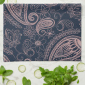 Linge De Cuisine Rose bleu classique Parties scintillant or Paisley (Plié)