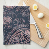 Linge De Cuisine Rose bleu classique Parties scintillant or Paisley (Quart Plié)