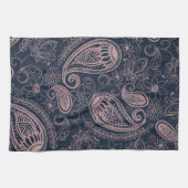 Linge De Cuisine Rose bleu classique Parties scintillant or Paisley (Horizontal)