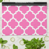 Linge De Cuisine Rose Chaud2 Blanc Marocain #5 Noir Nom Monogramme (Plié)