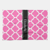 Linge De Cuisine Rose Chaud2 Blanc Marocain #5 Noir Nom Monogramme (Horizontal)
