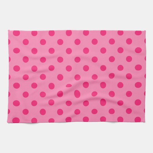 Linge De Cuisine Rose Chaud Sur Pois Rose Design Motif (Horizontal)