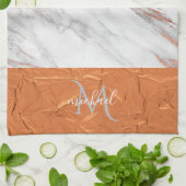 Linge De Cuisine Rose cuivre or & gris marbre avec kit Monogramme (Plié)