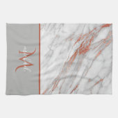 Linge De Cuisine Rose cuivre or & gris marbre avec Monogramme (Horizontal)