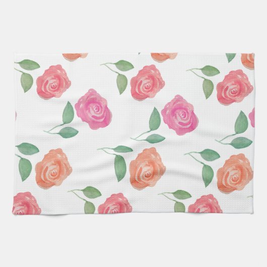 Linge De Cuisine Rose d'aquarelle florale (Horizontal)