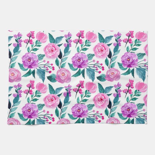 Linge De Cuisine Rose d'aquarelle rose et violet (Horizontal)