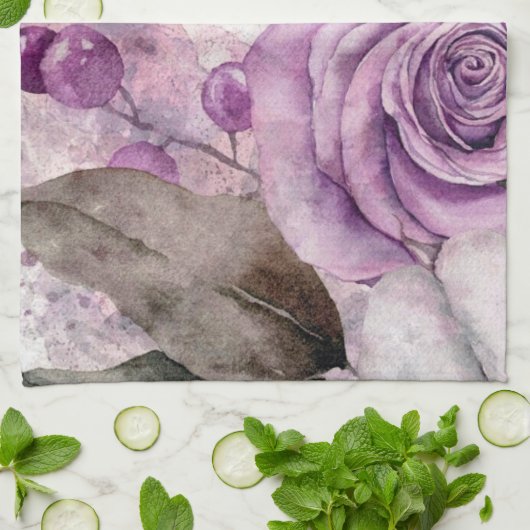 Linge De Cuisine Rose d'aquarelle violet et papillon (Plié)