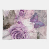 Linge De Cuisine Rose d'aquarelle violet et papillon (Horizontal)