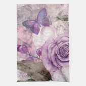 Linge De Cuisine Rose d'aquarelle violet et papillon (Vertical)