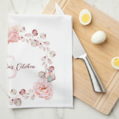 Linge De Cuisine Rose d'aquarelle Wreath personnalisée (Quart Plié)