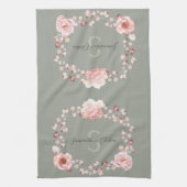 Linge De Cuisine Rose d'aquarelle Wreath personnalisée | Vert sage (Vertical)
