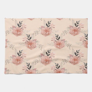 Linge De Cuisine Rose de couleur pêche à motif floral imprimé pour