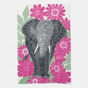 Linge De Cuisine rose éléphant folksy