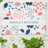 Linge De Cuisine Rose et bleu foncé joli fleurs motif (Plié)