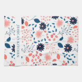 Linge De Cuisine Rose et bleu foncé joli fleurs motif (Horizontal)