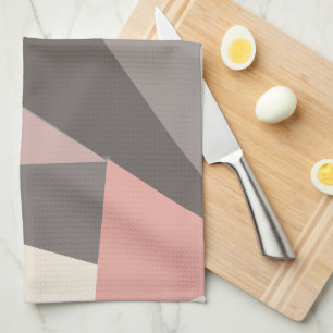 Linge De Cuisine rose et gris Mi-siècle moderne géométrique