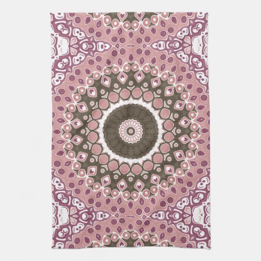 Linge De Cuisine Rose et Mocha Mandala Motif Géométrie florale (Vertical)
