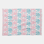 Linge De Cuisine Rose et motif ethnique turquoise d'éléphant (Horizontal)