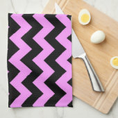 Linge De Cuisine Rose et noir en zigzag (Quart Plié)