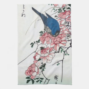 Linge De Cuisine Rose et oiseau bleu, Hiroshige, Ukiyo-e