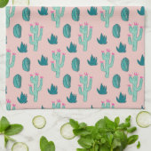 Linge De Cuisine Rose et vert de motif de cactus (Plié)