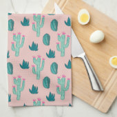 Linge De Cuisine Rose et vert de motif de cactus (Quart Plié)