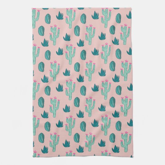 Linge De Cuisine Rose et vert de motif de cactus (Vertical)