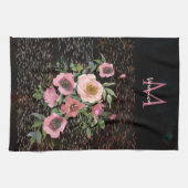 Linge De Cuisine Rose Floral Noir (Horizontal)