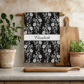 Linge De Cuisine Rose Floral noir et blanc Nom du Motif Imprimer