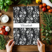 Linge De Cuisine Rose Floral noir et blanc Nom du Motif Imprimer