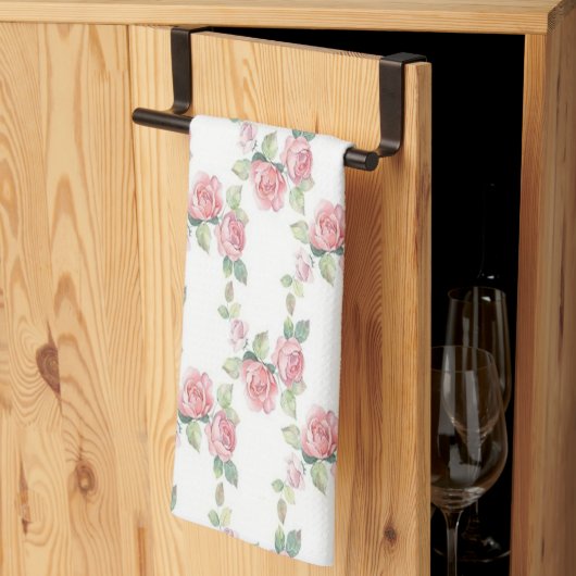 Linge De Cuisine Rose Florale Rose Chic Usé (Pliage en tiers)