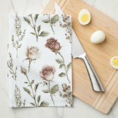 Linge De Cuisine Rose Florale Rouge Rose (Quart Plié)