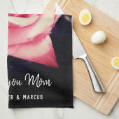 Linge De Cuisine Rose Flower Love you Maman Script photo (Quart Plié)