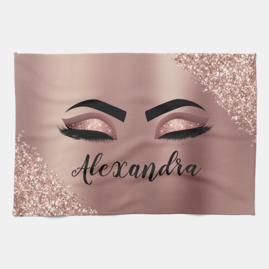 Linge De Cuisine Rose Gold Blush Pink Monogram Glitter Eyelashes (Horizontal)