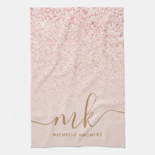 Linge De Cuisine Rose Gold Pailleté Lettres Initiales et Nom de Lux
