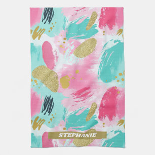 Linge De Cuisine Rose Menthe Douce Or de Printemps Traits de Pincea