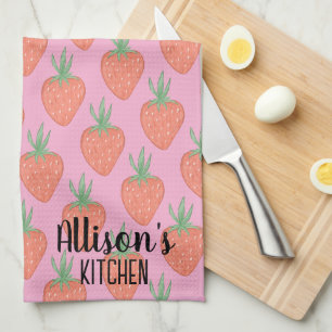 Linge De Cuisine 🍓 Rose mignon + Motif de fraises d'aquarelle