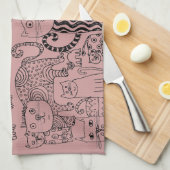 Linge De Cuisine Rose moderne Dusty Cute Cats Motif (Quart Plié)